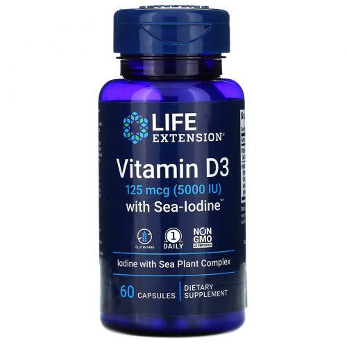 LIFE Extension Vitamin D3 5000 IU With Sea Iodine 60 sgels